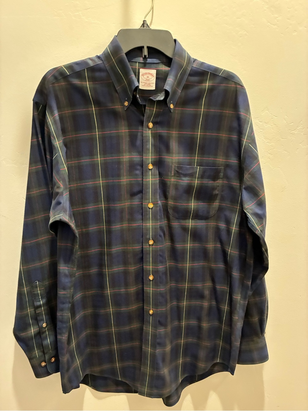Brooks Brothers Navy and Green Plaid Button-Down Shirt